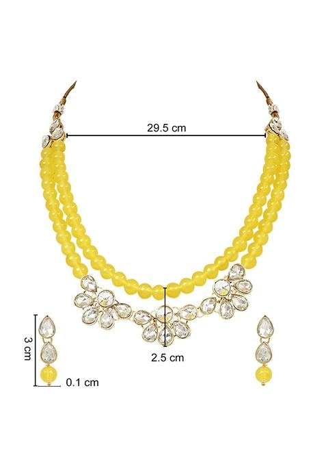 Gold Plated Traditional Kundan And Pearl Necklace Jewellery Set With Earrings