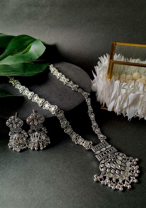 Oxidized Silver Plating Necklace Set