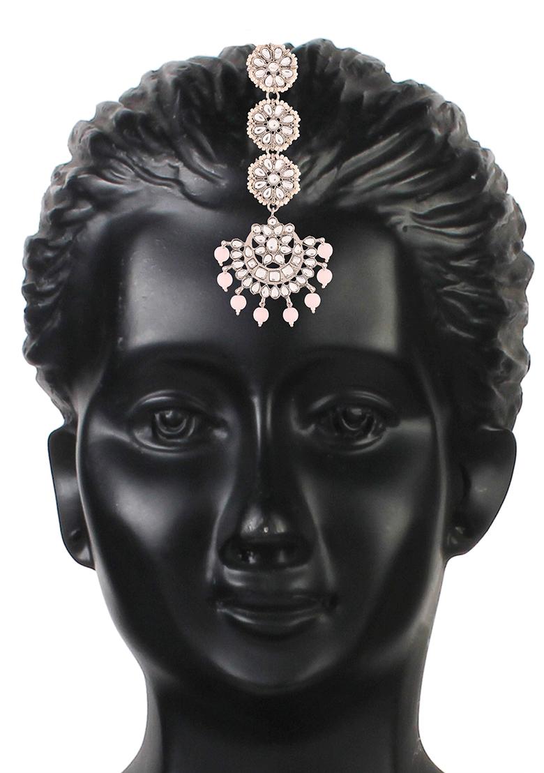 Pink Maang Tikka Earrings Set