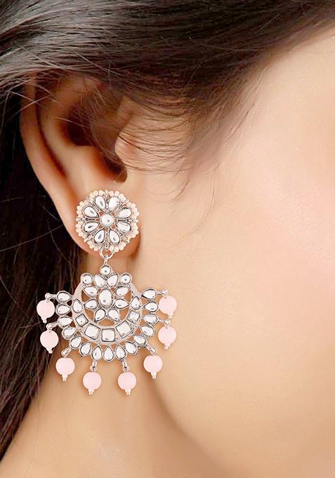 Pink Maang Tikka Earrings Set