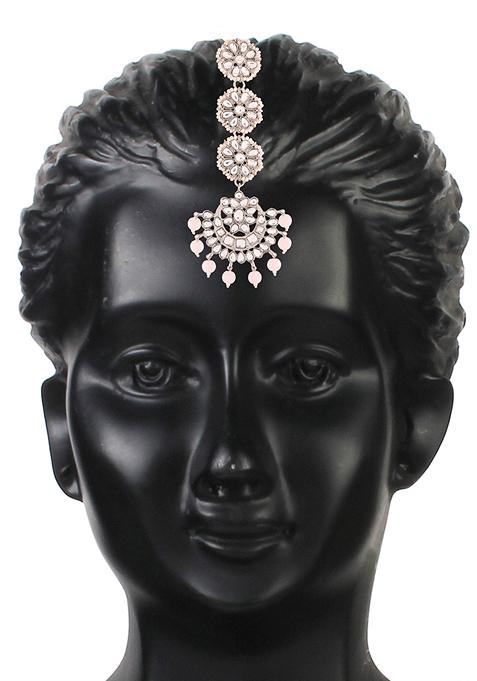 Pink Maang Tikka Earrings Set