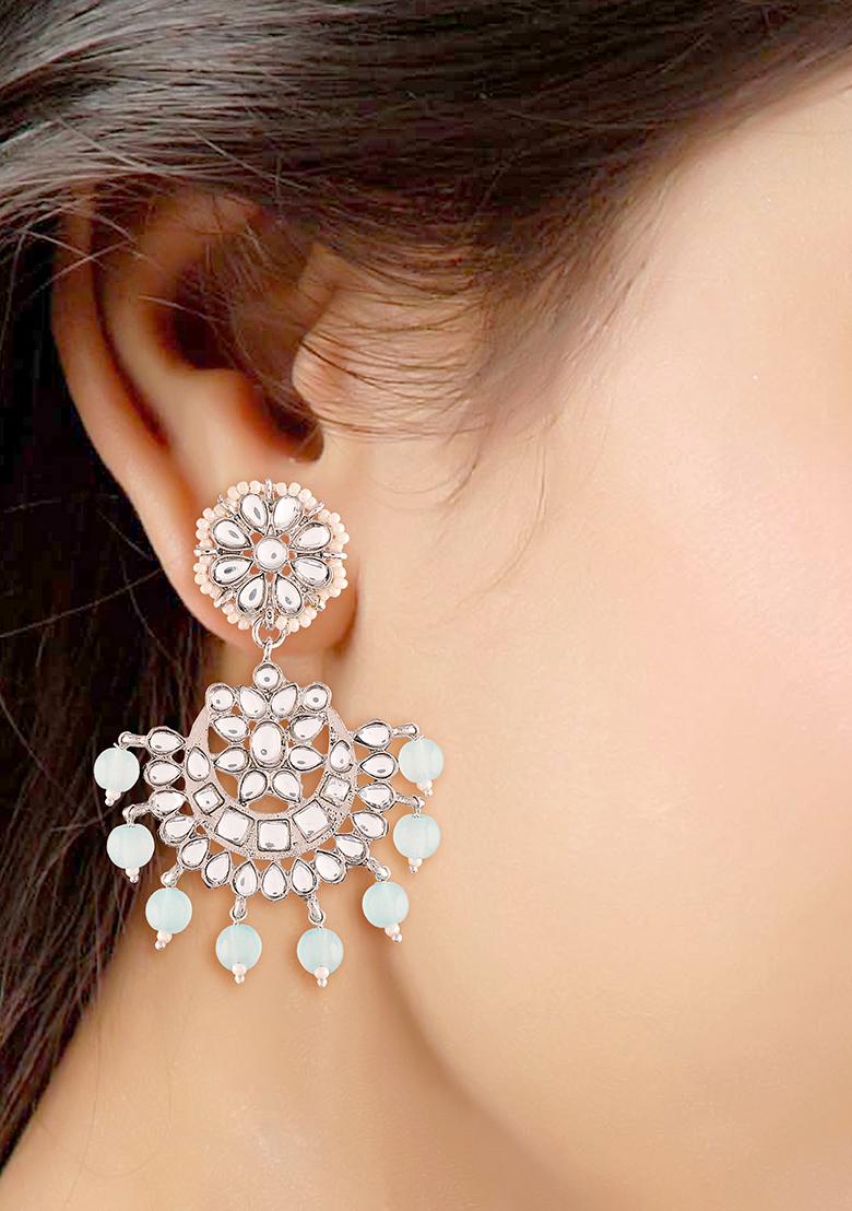 Gold Plated Kundan And Faux Pearl Chandbali Earrings With Maang Tikka Set