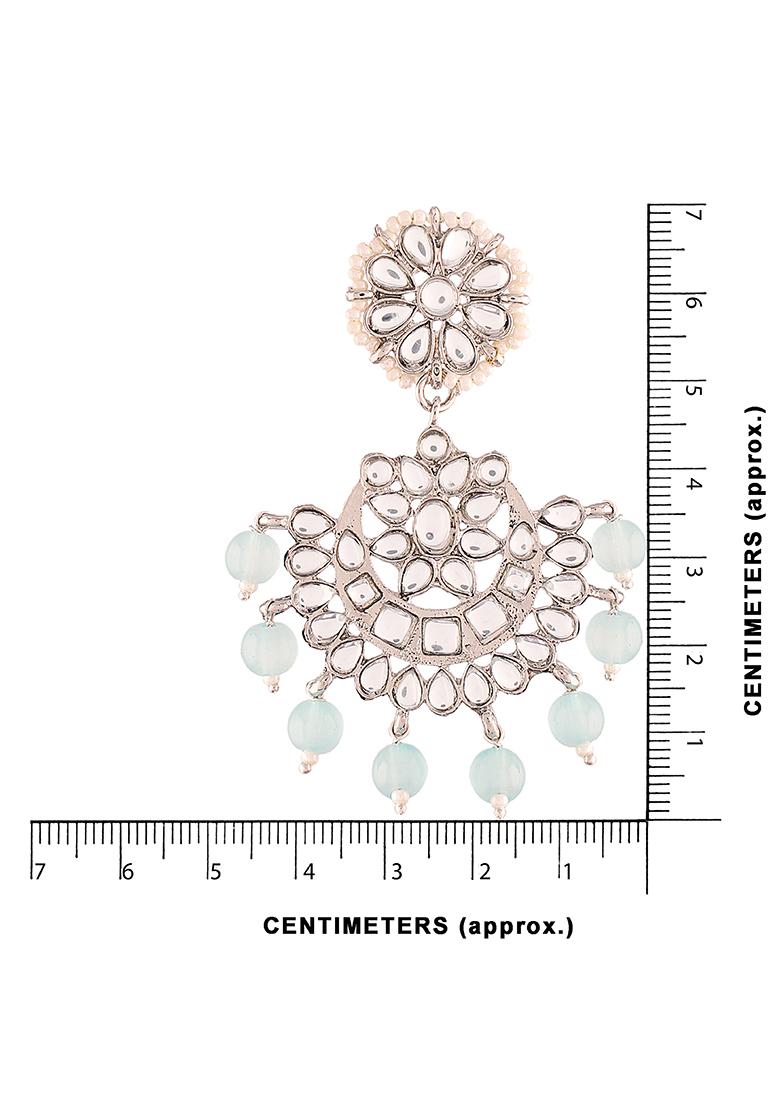 Gold Plated Kundan And Faux Pearl Chandbali Earrings With Maang Tikka Set