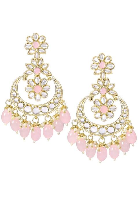 Gold Plated Traditional Handcrafted Kundan With Pearl Earrings With Maang Tikka Set