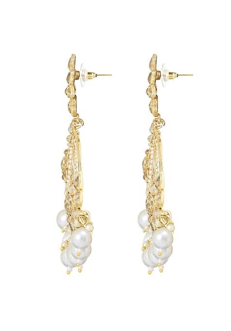 Gold Plated Traditional Kundan And Pearl Chandbali Earrings With Maang Tikka Set
