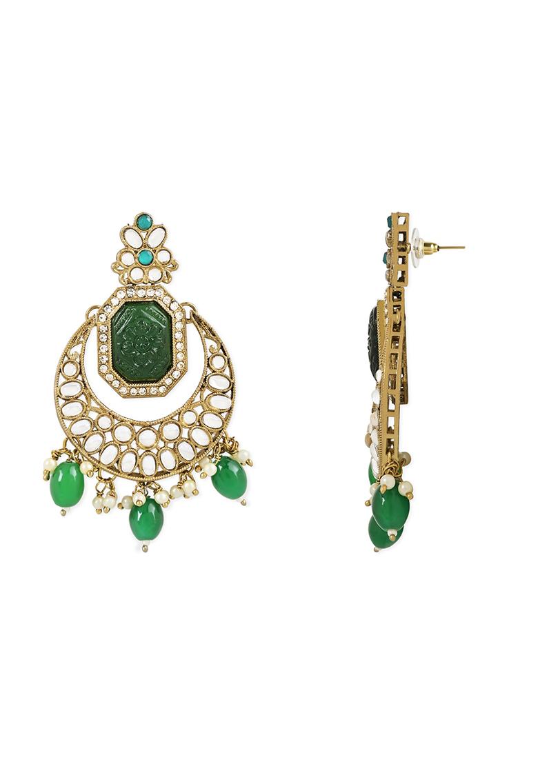 Gold Plate Traditional Pearl Kundan Stone Chandbali Earring With Maang Tikka
