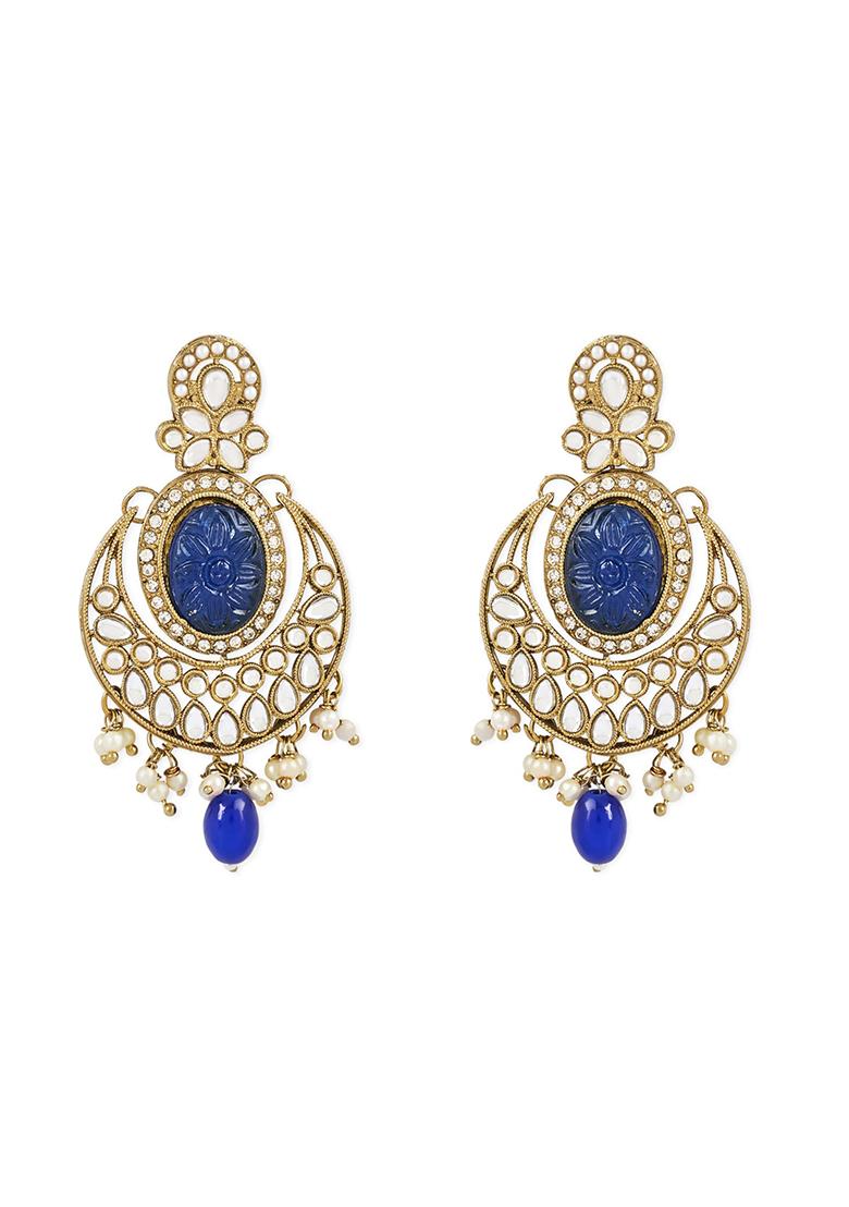 Gold Plated Traditional Pearl Kundan Stone Chandbali Earring With Maang Tikka