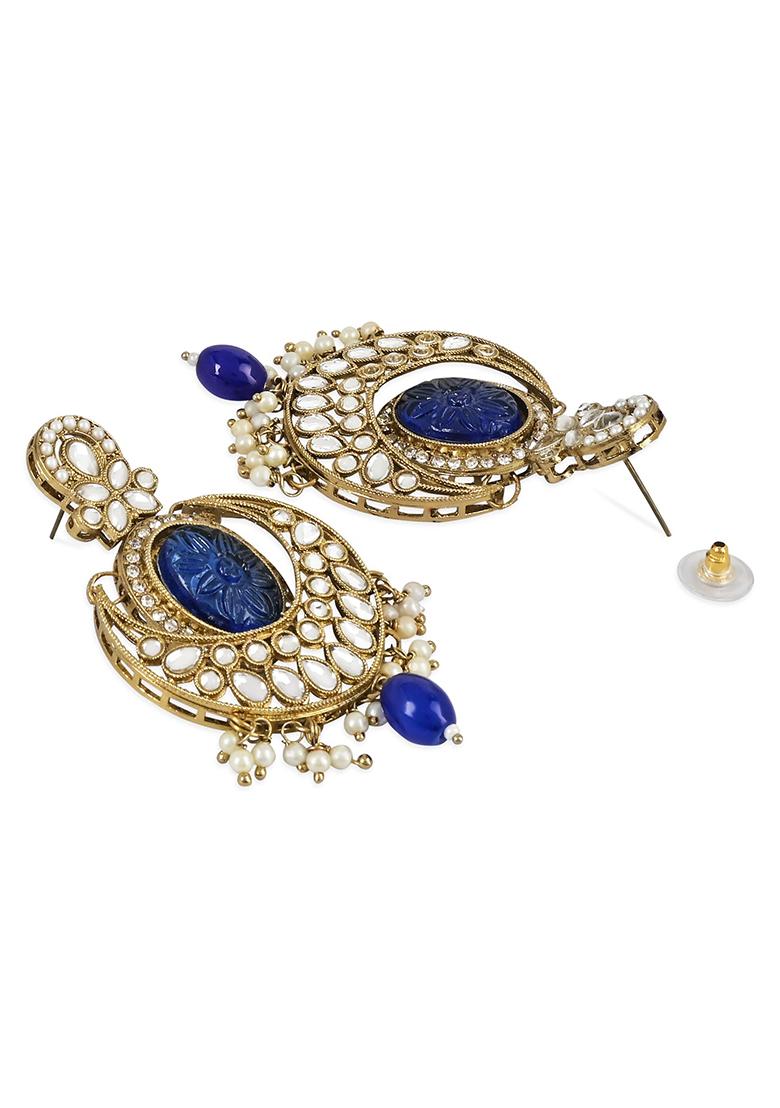Gold Plated Traditional Pearl Kundan Stone Chandbali Earring With Maang Tikka