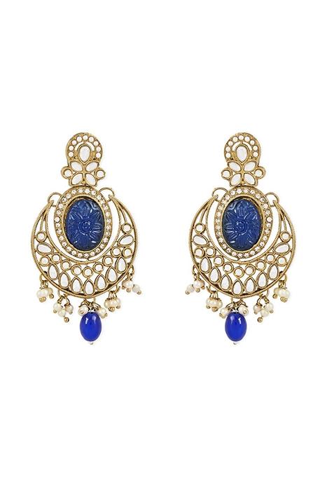 Gold Plated Traditional Pearl Kundan Stone Chandbali Earring With Maang Tikka
