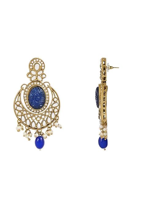 Gold Plated Traditional Pearl Kundan Stone Chandbali Earring With Maang Tikka