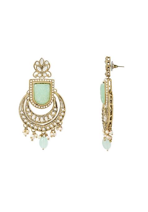 Gold Plated Traditional Kundan Pearl With Meena Work Chandbali Earrings With Maang Tikka Set