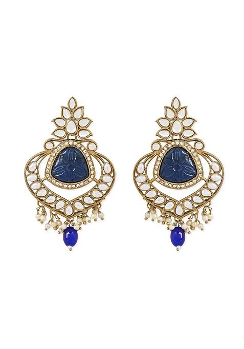 Gold Plated Traditional Kundan Pearl Chandbali Earrings With Maang Tikka