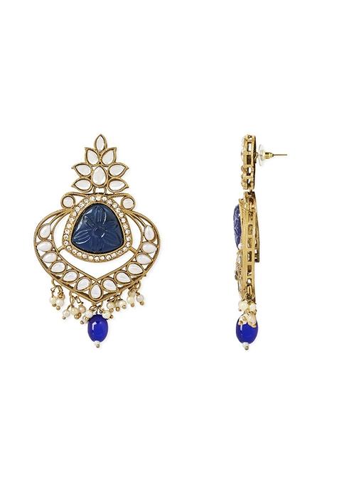 Gold Plated Traditional Kundan Pearl Chandbali Earrings With Maang Tikka