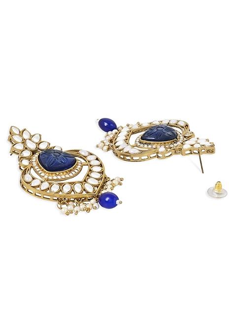 Gold Plated Traditional Kundan Pearl Chandbali Earrings With Maang Tikka