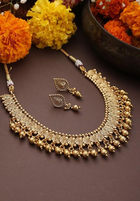Gold Toned Temple Necklace Set
