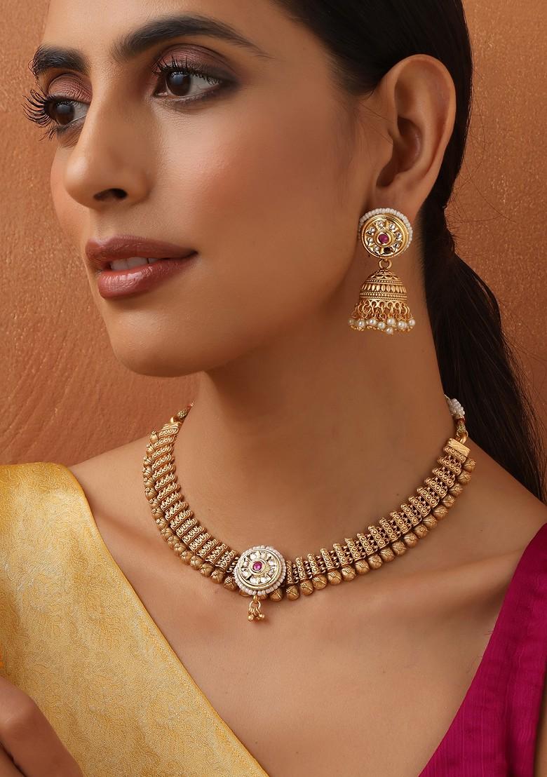 Gold Toned Temple Necklace Set