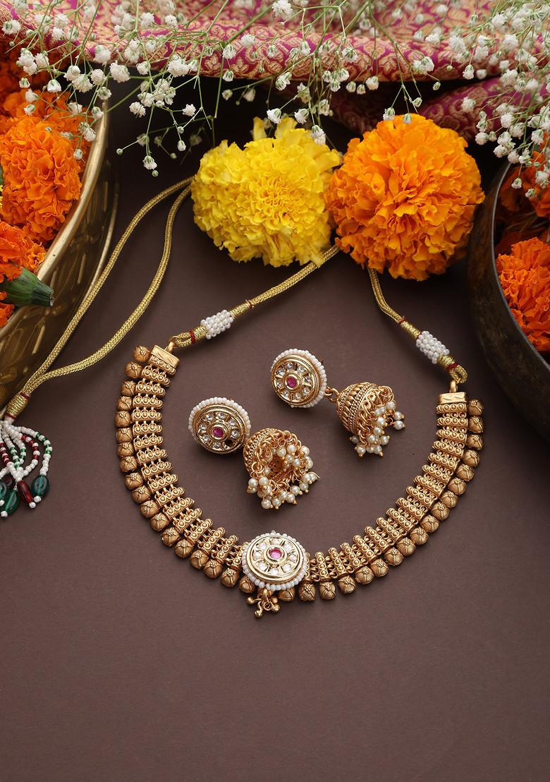 Gold Toned Temple Necklace Set