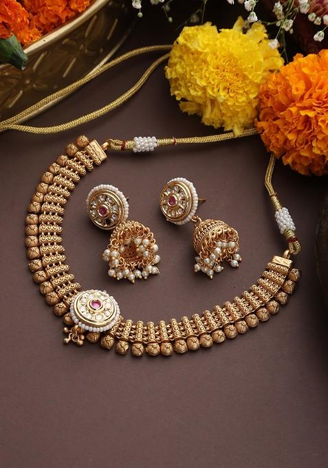 Gold Toned Temple Necklace Set