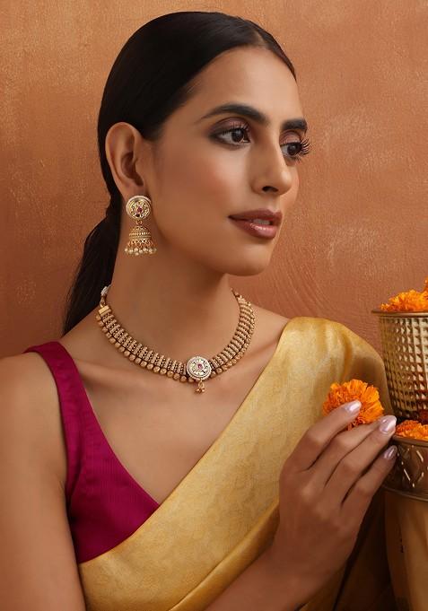 Gold Toned Temple Necklace Set