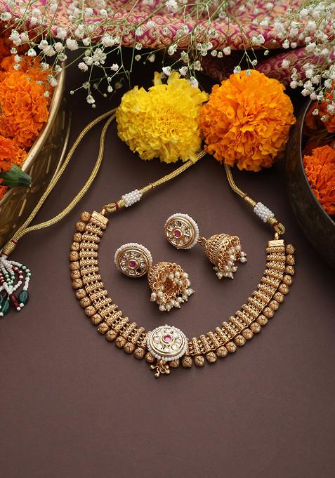 Gold Toned Temple Necklace Set