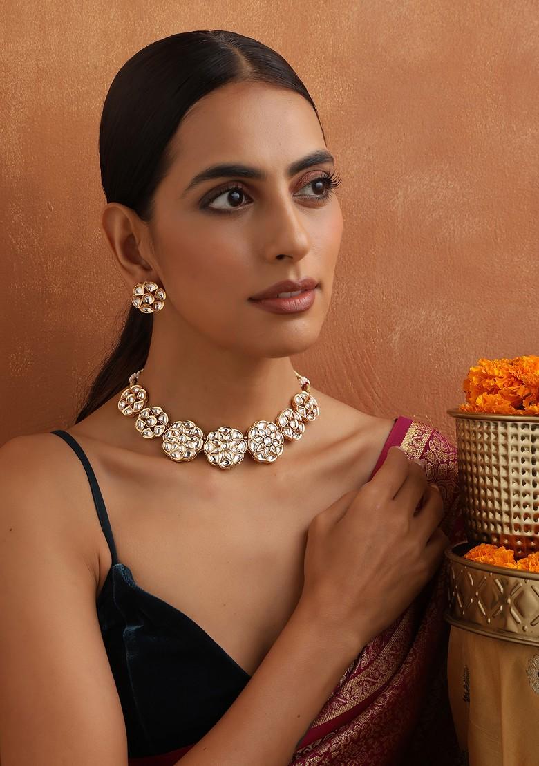 Gold Toned Polki Necklace Set