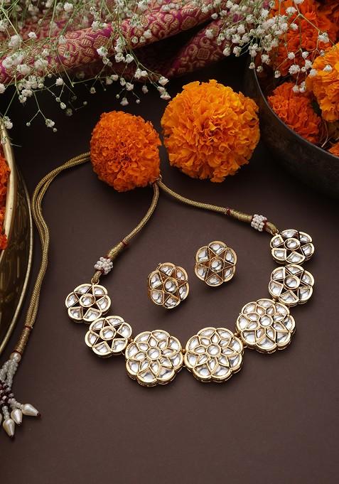 Gold Toned Polki Necklace Set