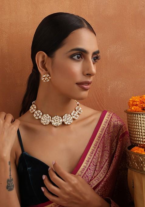 Gold Toned Polki Necklace Set