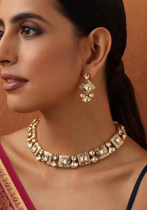 Gold Toned Kundan Necklace Set