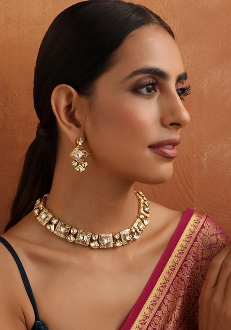 Gold Toned Kundan Necklace Set