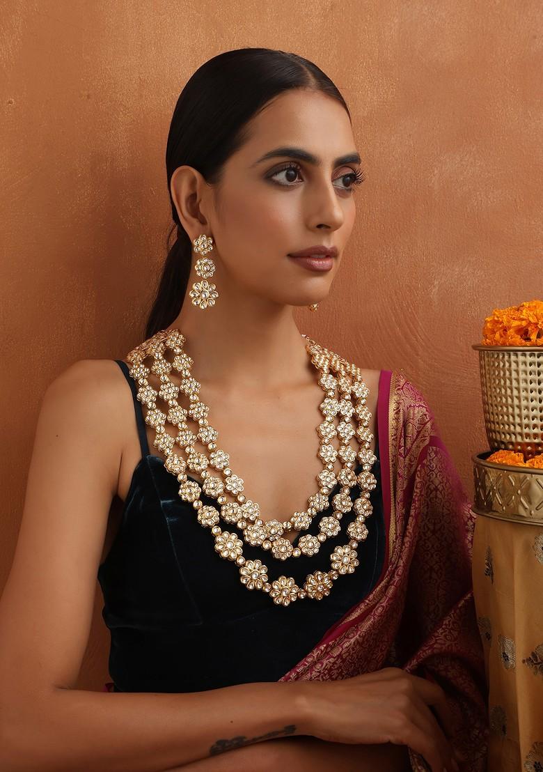 Gold Toned Polki Necklace Set