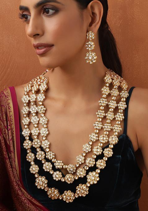 Gold Toned Polki Necklace Set