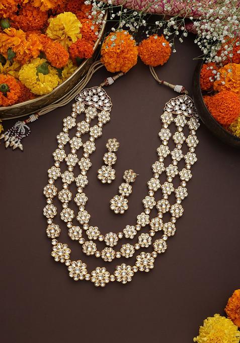 Gold Toned Polki Necklace Set