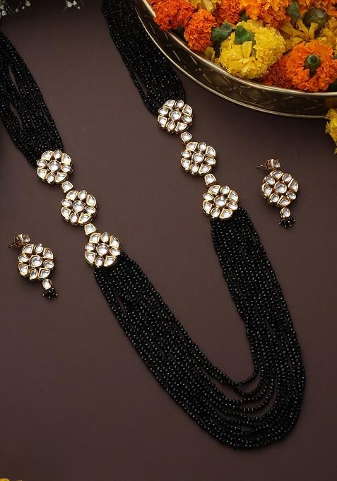 Black Gold Toned Kundan Layered Necklace Set