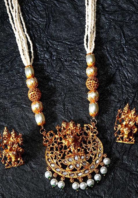 White Gold Plated Maa Laxmi Stone Studded Necklace Set