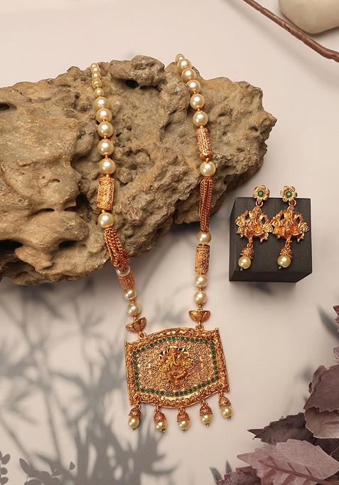 Green Stone Studded Temple Necklace Set