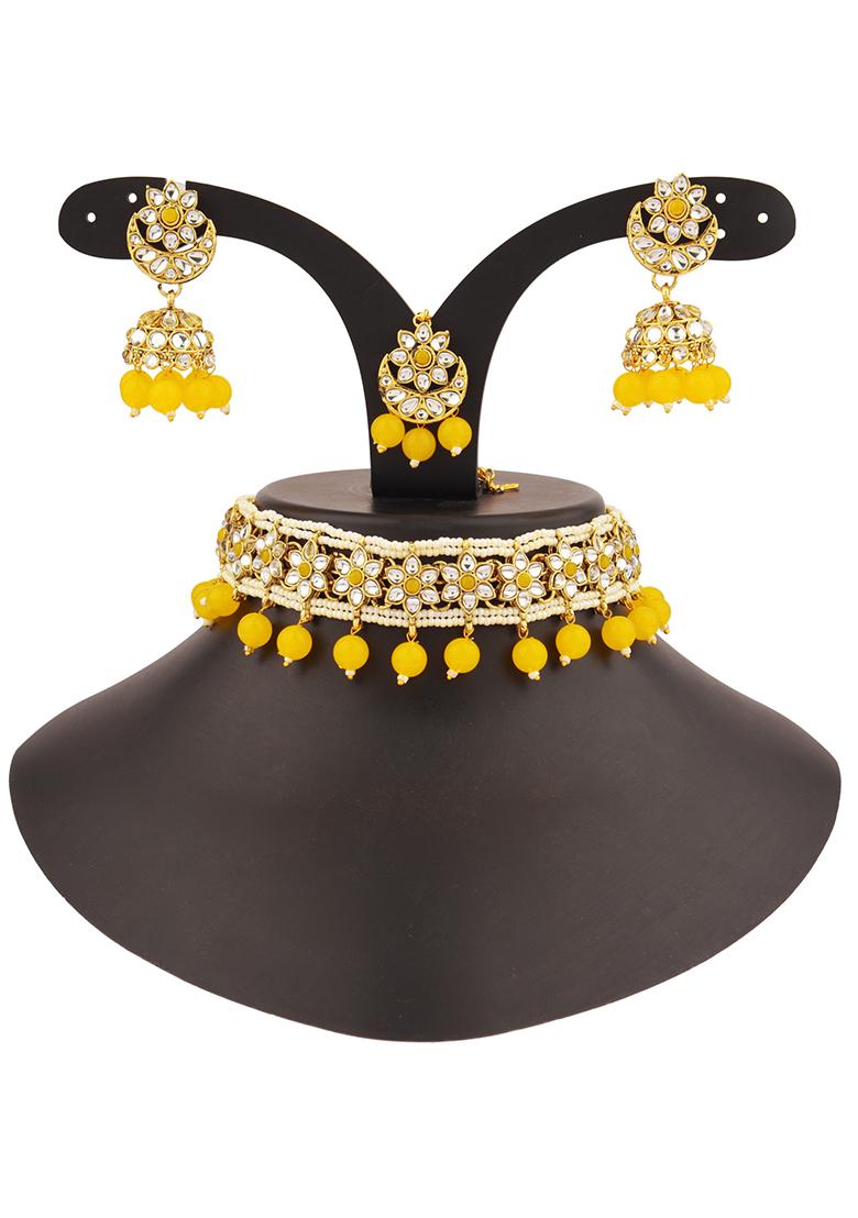 Yellow Kundan Bead Necklace Set