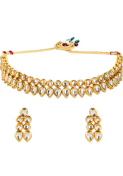Gold Kundan Studded Necklace Set