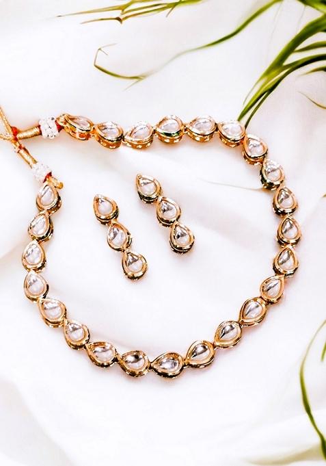 Gold Kundan Studded Necklace Set