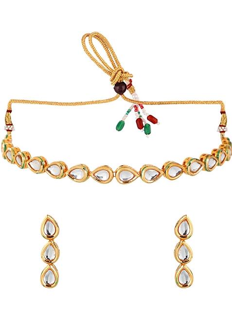 Gold Kundan Studded Necklace Set