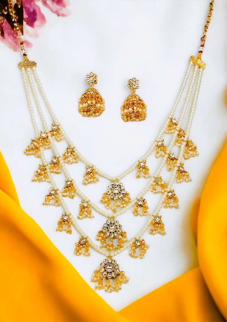White Pearl Necklace Set - Indya