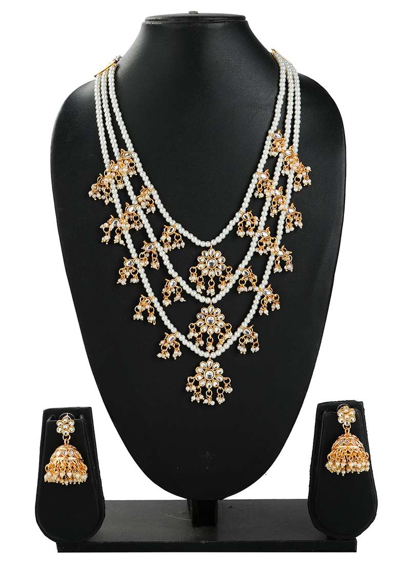 White Pearl Necklace Set - Indya