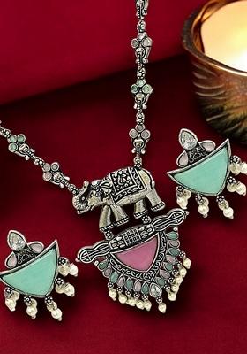 Silver Oxidised Necklace Set