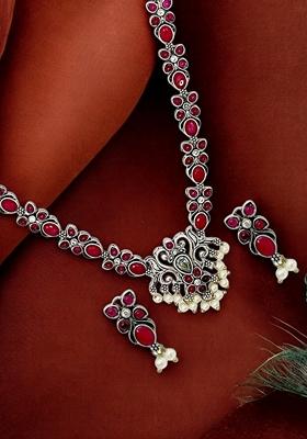 Silver Oxidised Necklace Set