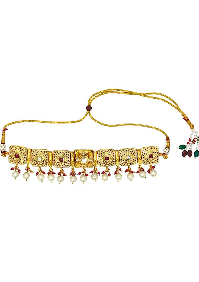 Gold Kundan Studded Necklace Set