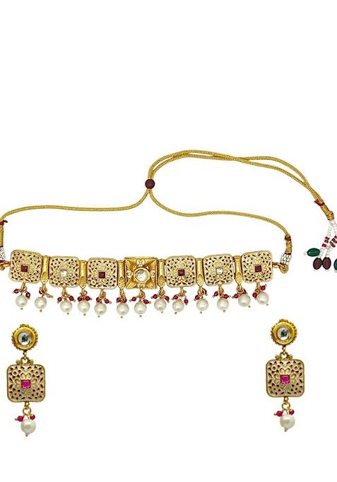 Gold Kundan Studded Necklace Set