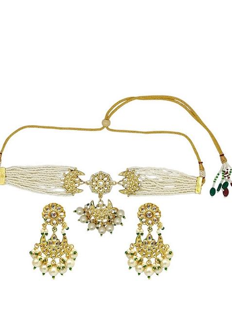 Gold Kundan Studded Necklace Set