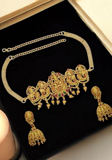 Gold Peacock Design Necklace Set