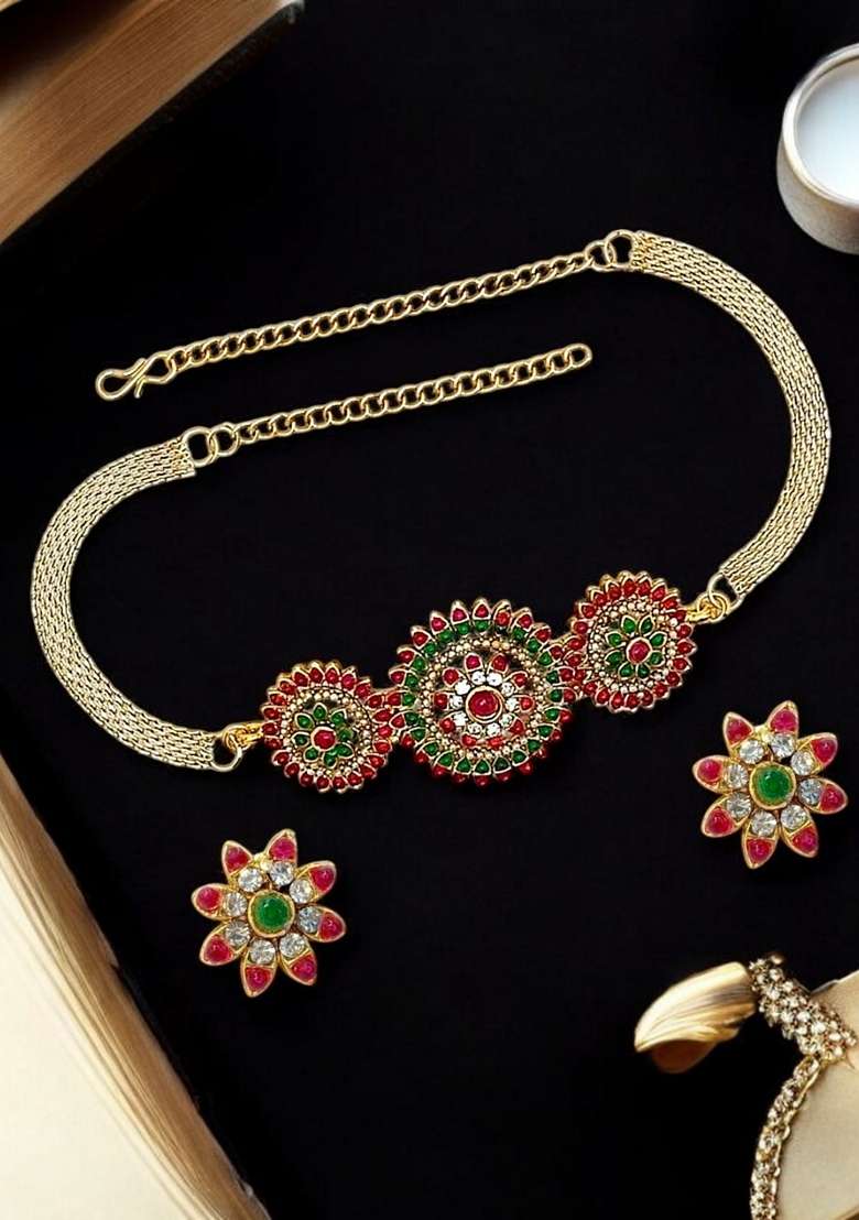 Gold Cz Stone Necklace Set - Indya