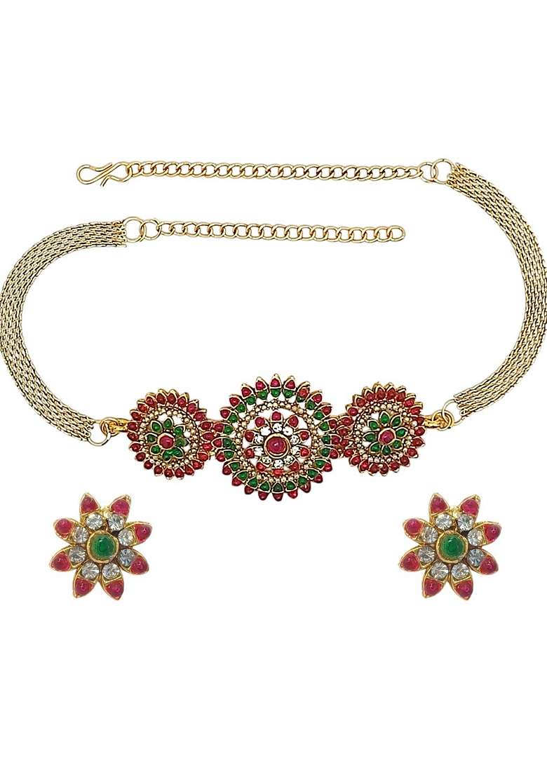 Gold Cz Stone Necklace Set - Indya