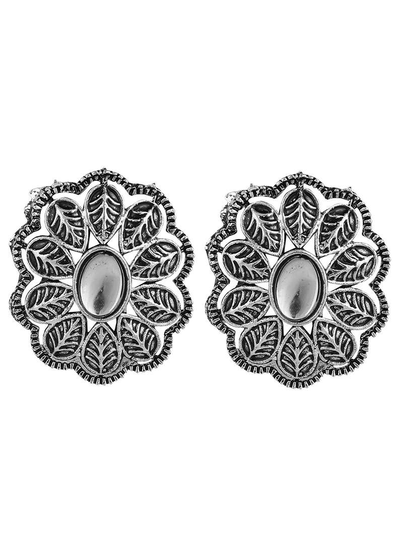 Silver Oxidised Necklace Set - Indya